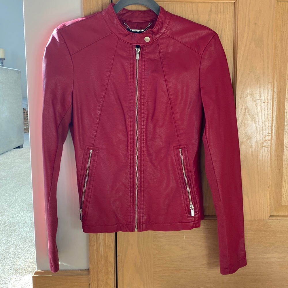 Red faux leather jacket, Express, Small